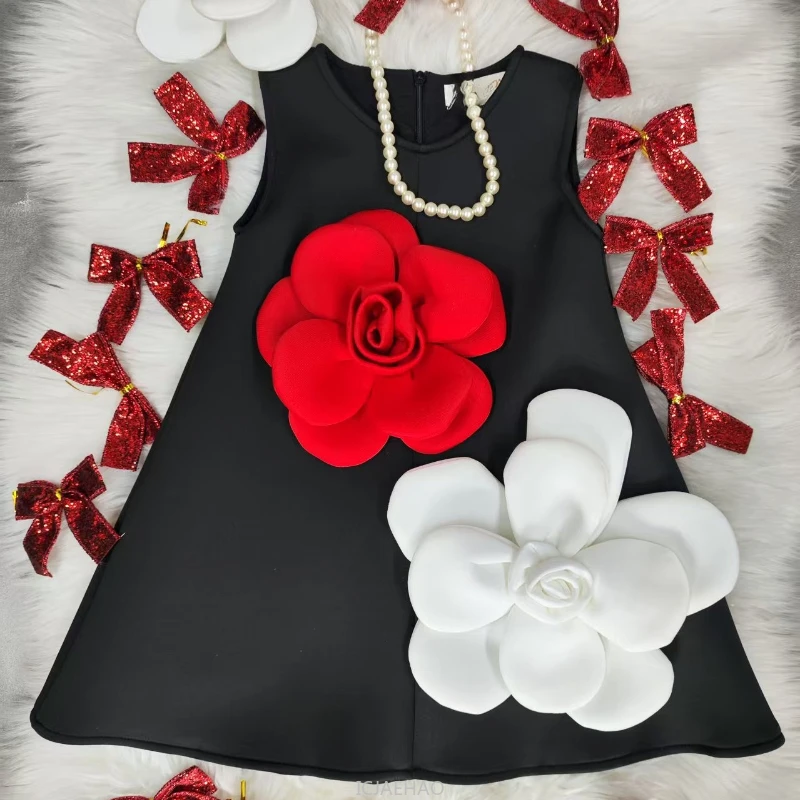 

Teen Girl Clothes Children Christmas Sleeveless A Line Birthday Party Pageant Outfit Girls Princess Dress Costume 3D Floral