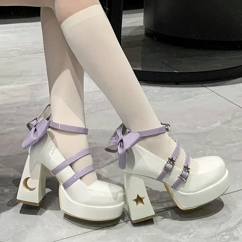 Lente Punk Y 2K Chunky Platform Hoge Hakken Pumps Vrouwen Dikke Hak Mary Jane Lolita Schoenen Vrouw Lakleer Cosplay Schoenen