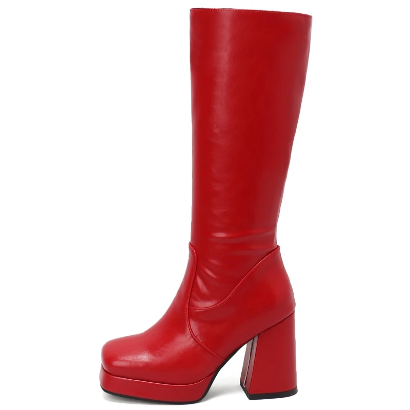 

Elegant Knee High Boots Female Shoes Autumn Winter Women's High Boot Silver Red Zipper Long Party Shoes Ladies Large Size 45