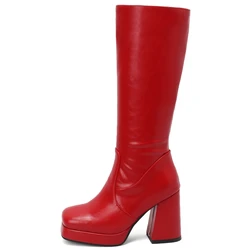 Elegant Knee High Boots Female Shoes Autumn Winter Women's High Boot Silver Red Zipper Long Party Shoes Ladies Large Size 45