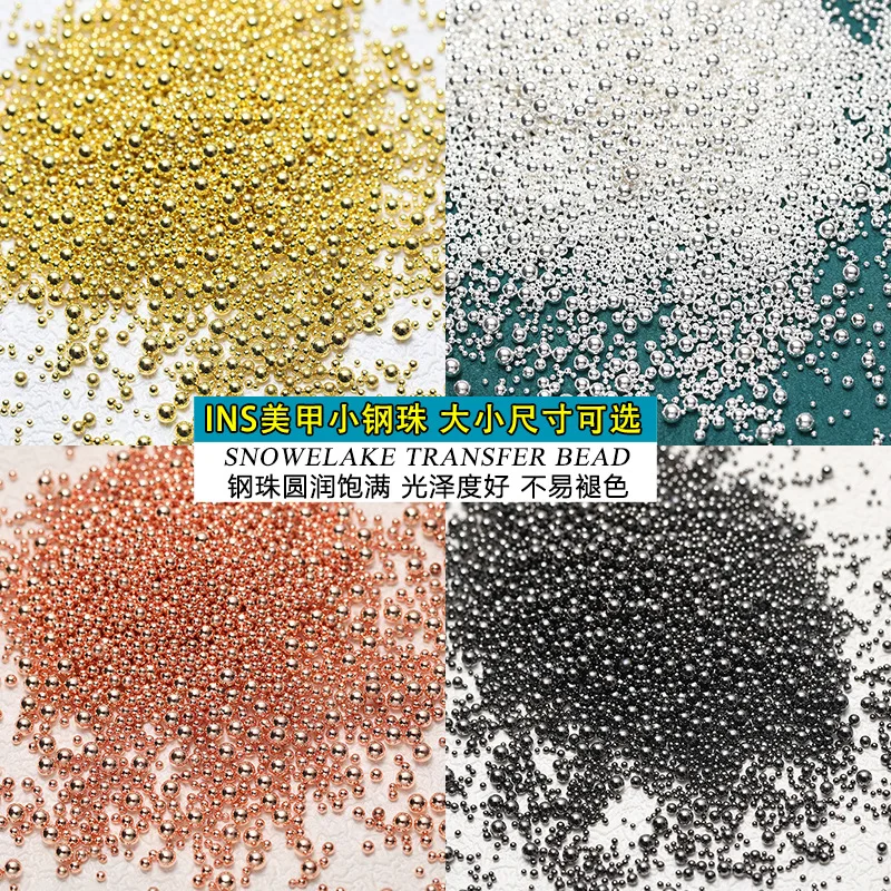 Microcuentas de Caviar redondas de Metal para decoración de uñas, 100G, 0,4-3mm, 4 colores, Bola de aleación, adornos de manicura