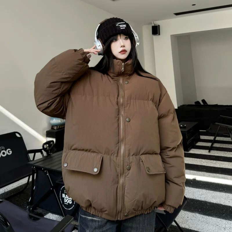 

Women Brown Short Down Jacket Solid High Quality Fashion Y2K American Trendy Feather Duck Down Female 2024 NEW Winter Outwear