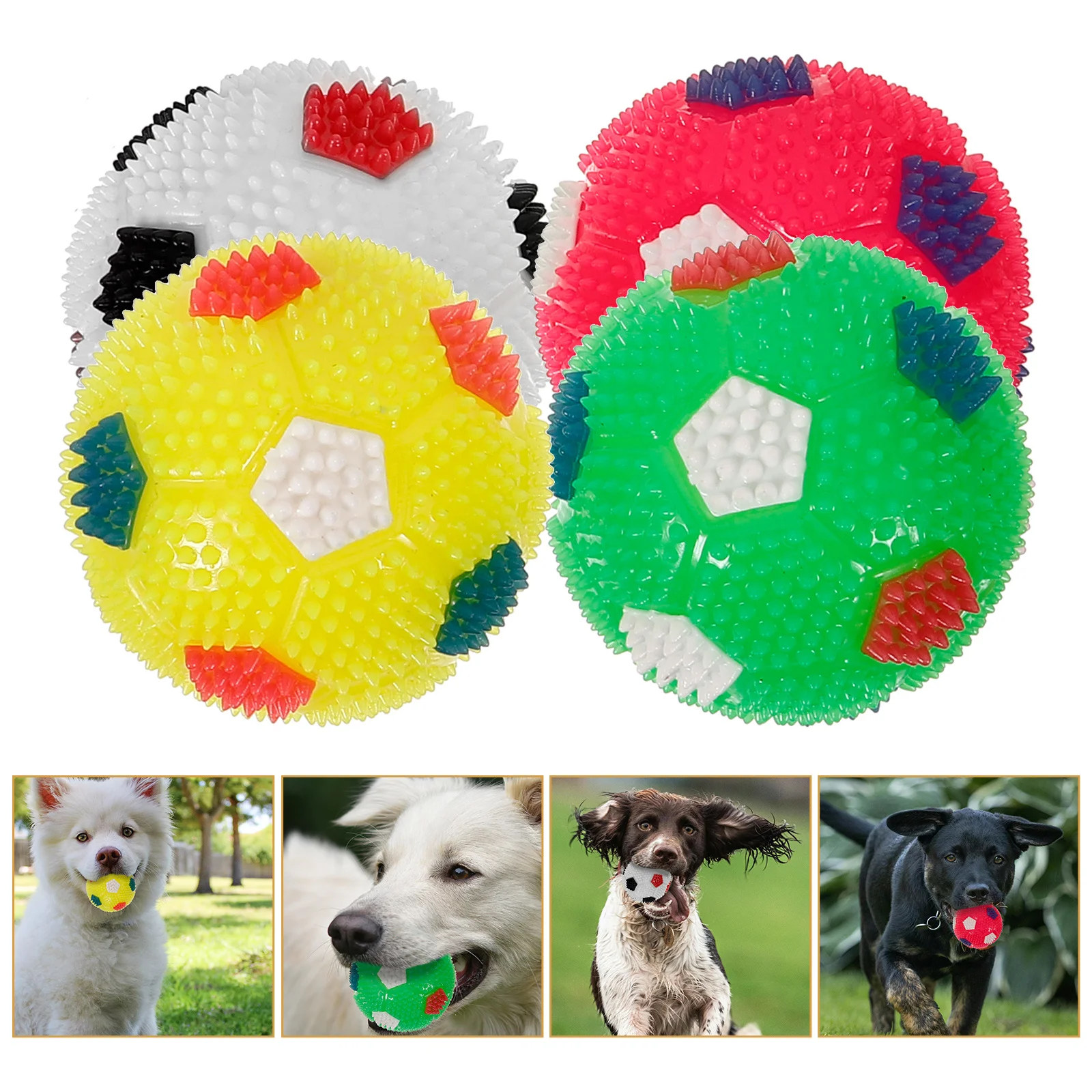 

4Pcs Elastic Spiky Massage Ball Glow Vibrating Sound Squeezy Balls for Dog Pet Play Squeaky Ball Dog Squeaky