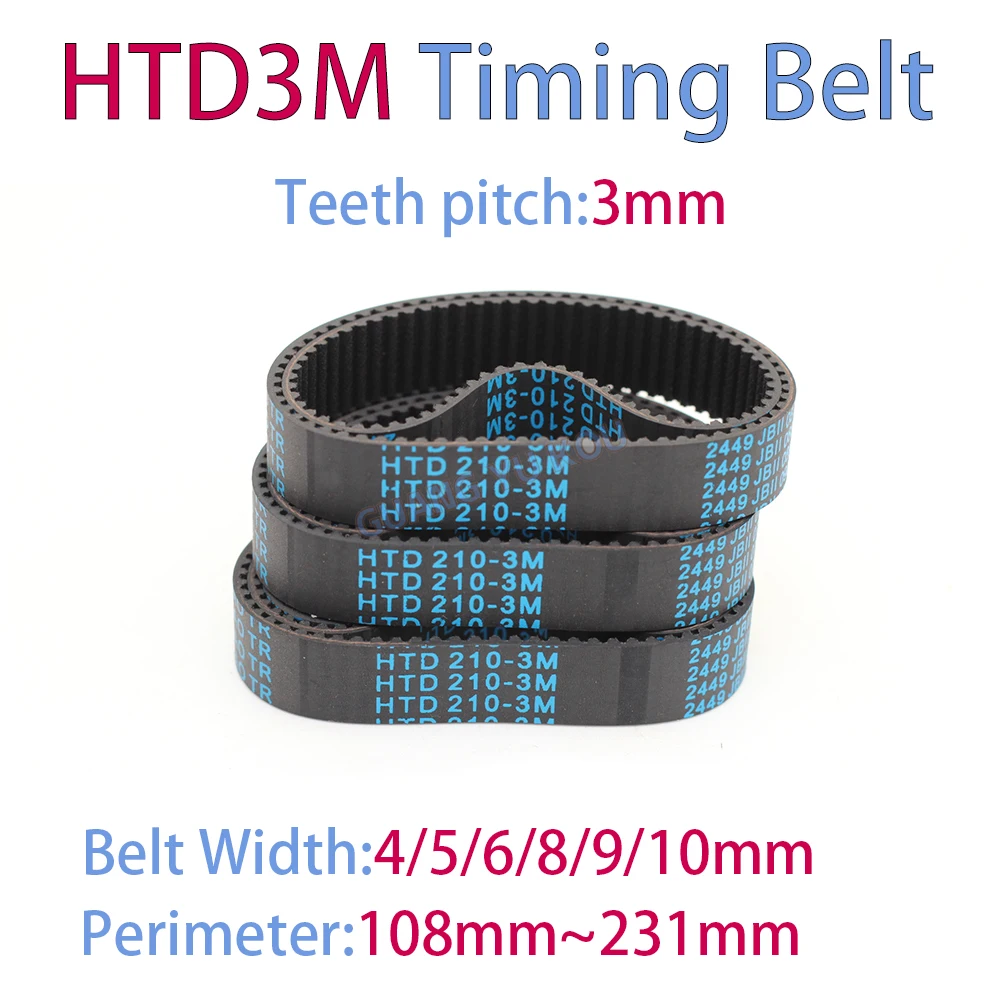 HTD 3M Closed Loop Rubber Timing Belt Length 108/111/114/117/120/123/126/129/132/135/138/141/144/147~225 228 231mm Width4mm~10mm