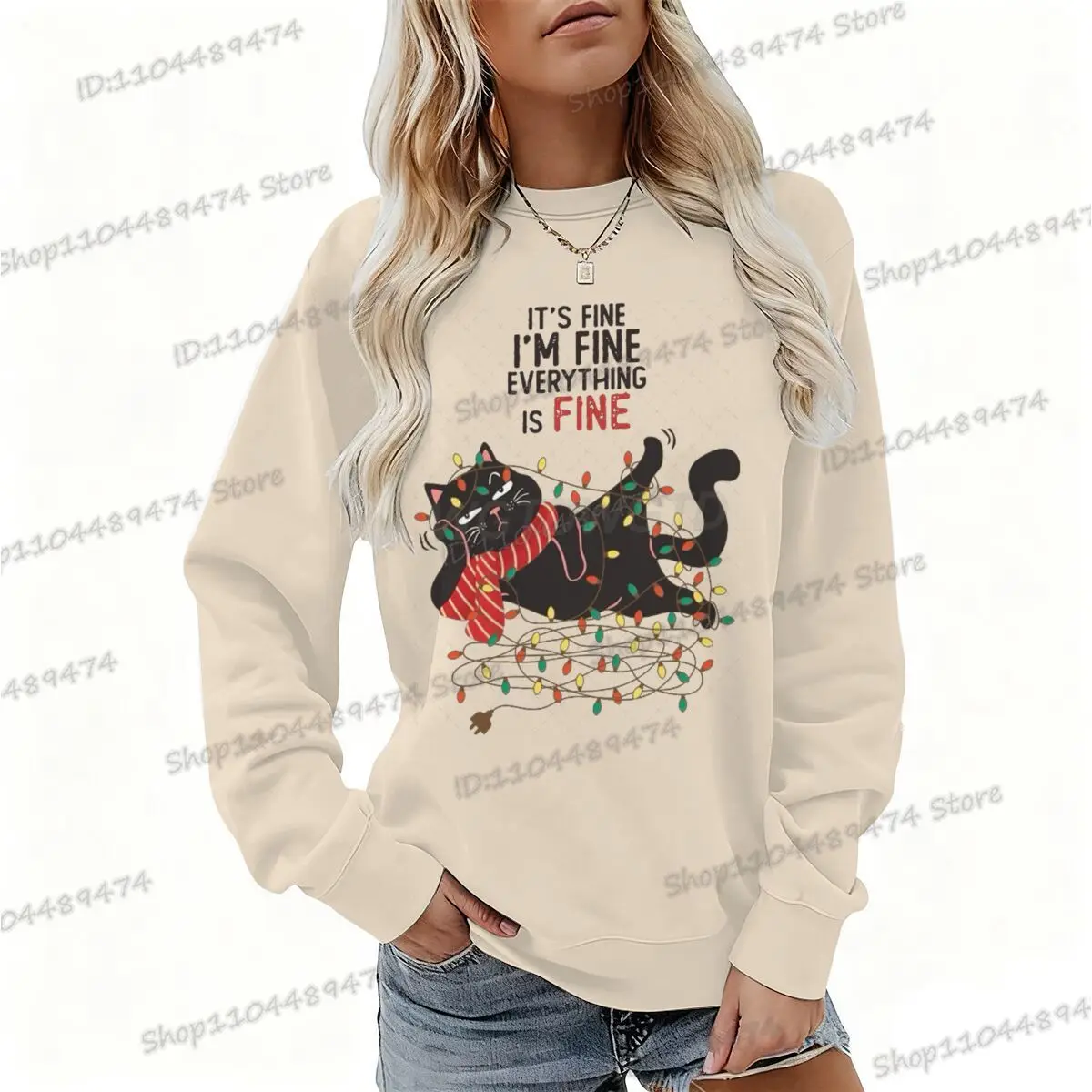 موضة القط عيد الميلاد ضوء سلسلة البلوز إنه جيد أنا غرامة طباعة الشارع الشهير النساء الرجال طويلة الأكمام مضحك عيد الميلاد بلوزات