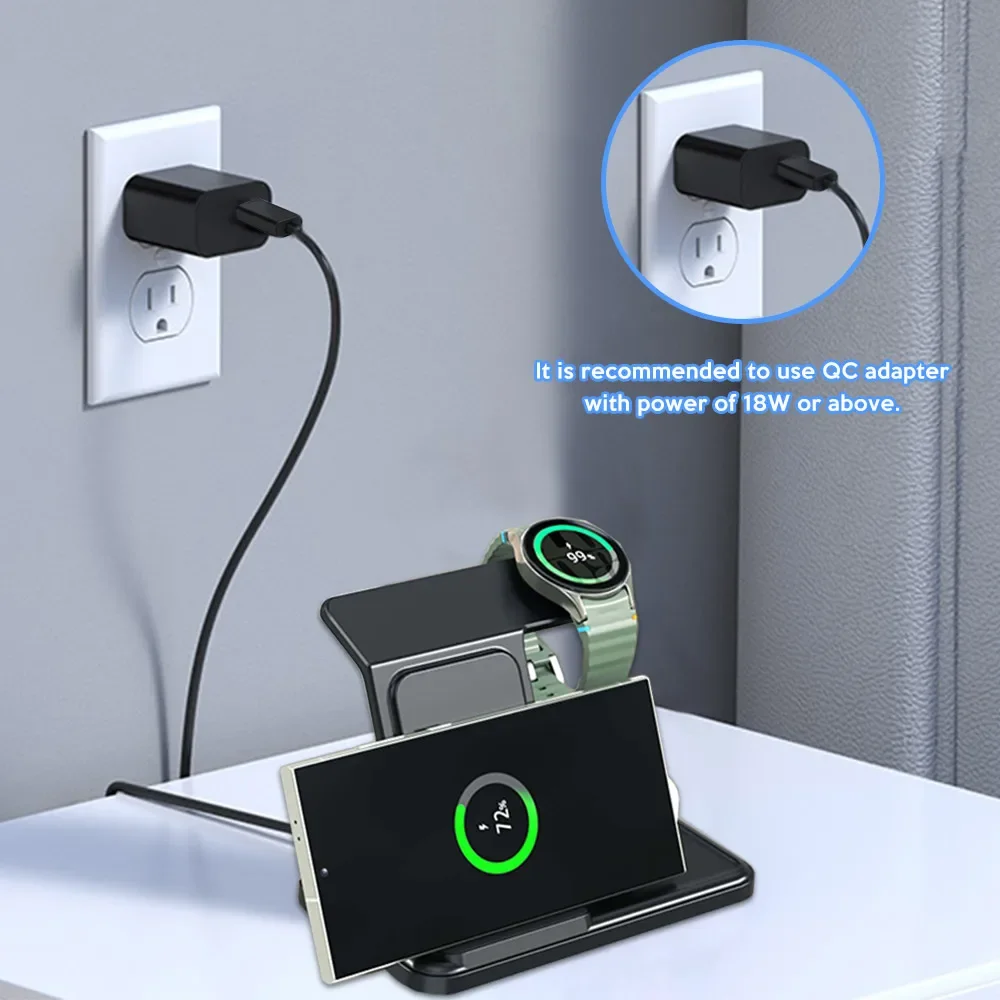 3 IN 1 Wireless Charger Station For Samsung S25 S24 S23 S22 S21 S20 Buds3 Pro/Buds Galaxy Watch 8 7 6 5 4 3 Fast Charging Stand - view 2