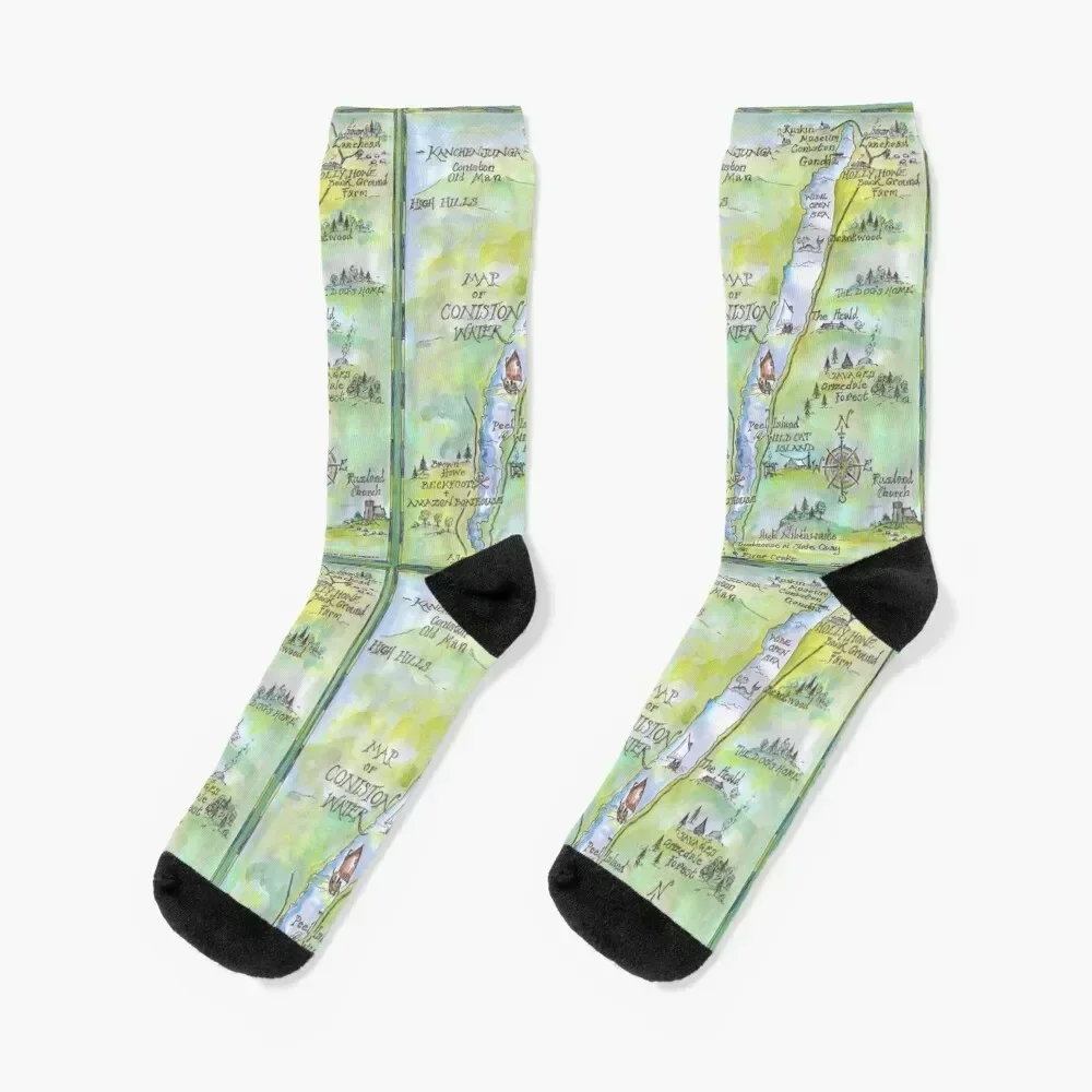 

Swallows and Amazons map of Coniston Water - Socks hockey Sports funny sock Socks Woman Men's
