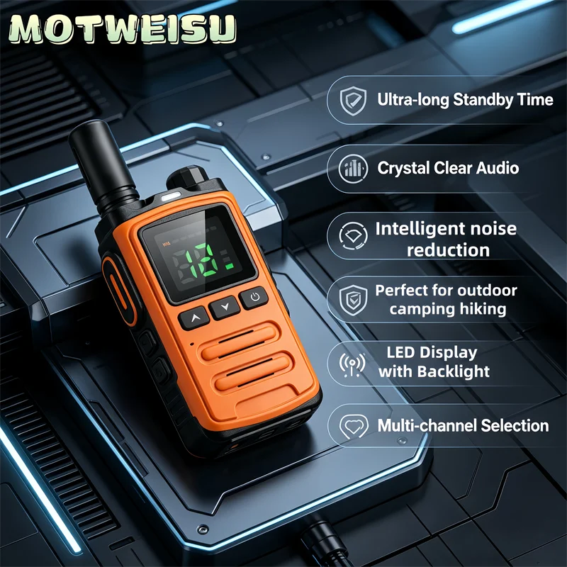 Walkie Talkie 2 Pack with LED Flashlight Long Range Rechargeable Portable 2 Way Radio IP54 Waterproof for Outdoor Camping Hiking