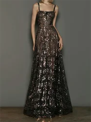 Sequin 2023 New Party Cocktail Dresses Sexy Spaghetti Strap Floor Length Illusion Elegant Evening Formal Beach Dresses