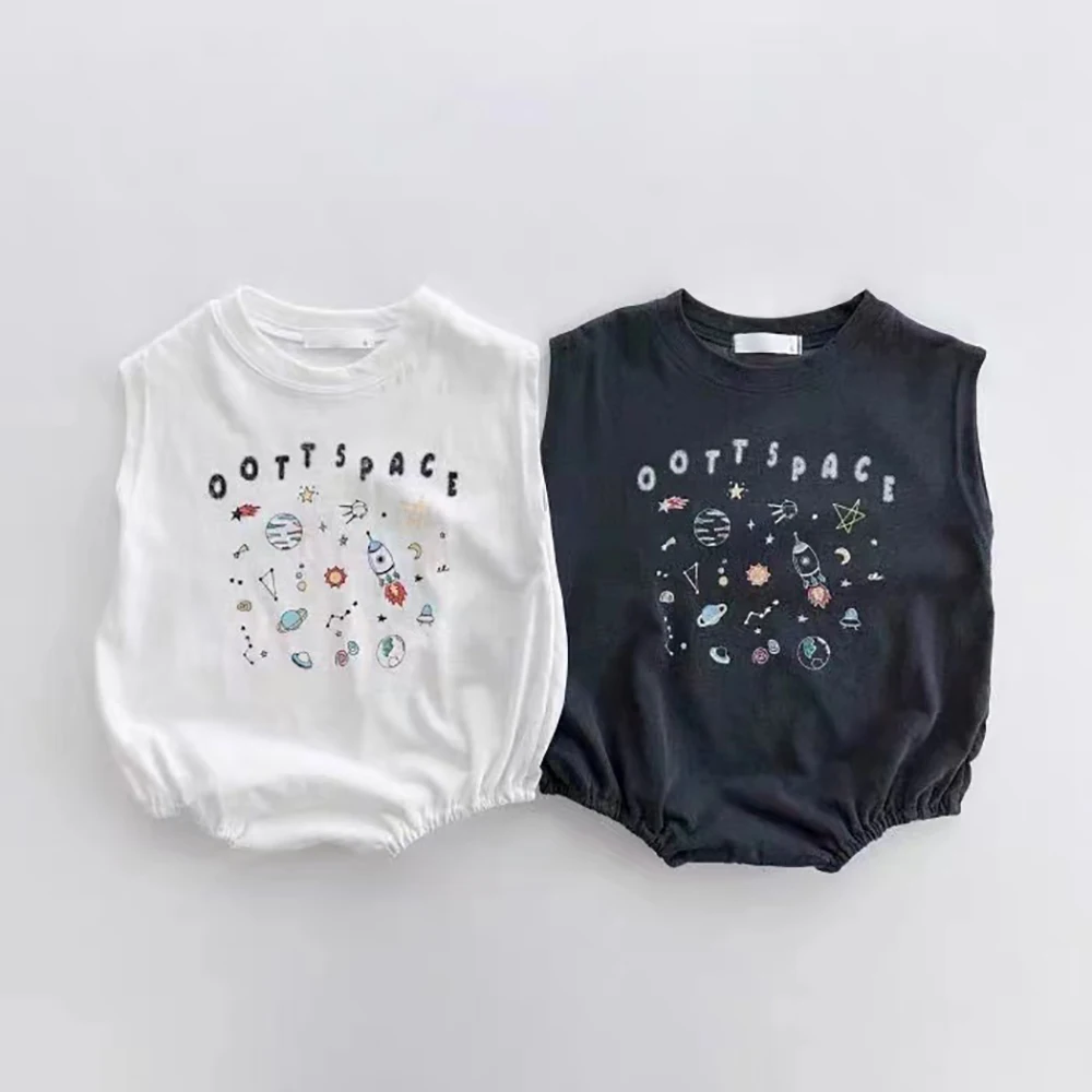 Summer new newborn baby cotton galaxy universe short sleeve climbing suit ultra-thin soft fart jumpsuit