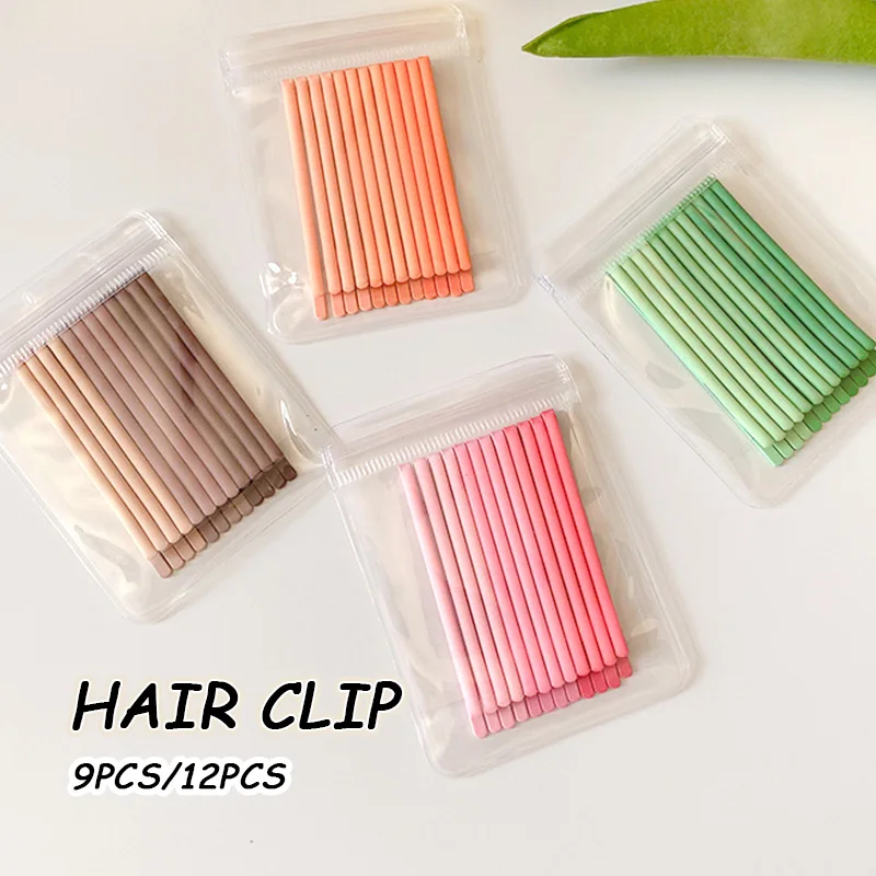 

Fashion Metal Macaron Color One-word Hairpins For Women Girl Ins Matte Side Fringe Hair Barrettes 12Pcs