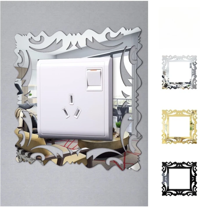 1/4pcs Mirror Switch Wall Sticker Self-Adhesive Light Switch Cover Stickers on The Wall Home Room Decoration Frame Shape