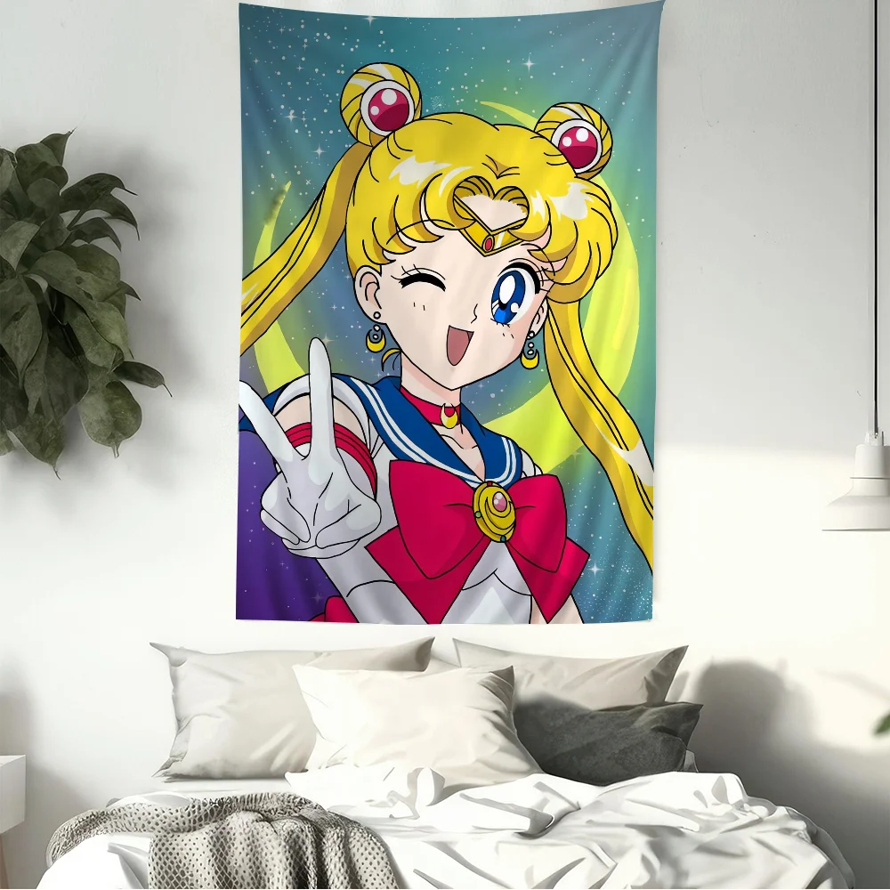 Anime Girl S-Sailor M-Moon DIY Wall Tapestry Hippie Flower Wall Carpets Dorm Decor Wall Art Decor