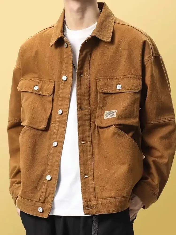Retro American Denim Jacket Men's Loose Workwear Welding Resistant Wearable Autumn New Style Standard Fit Jeans Cloth Jacket
