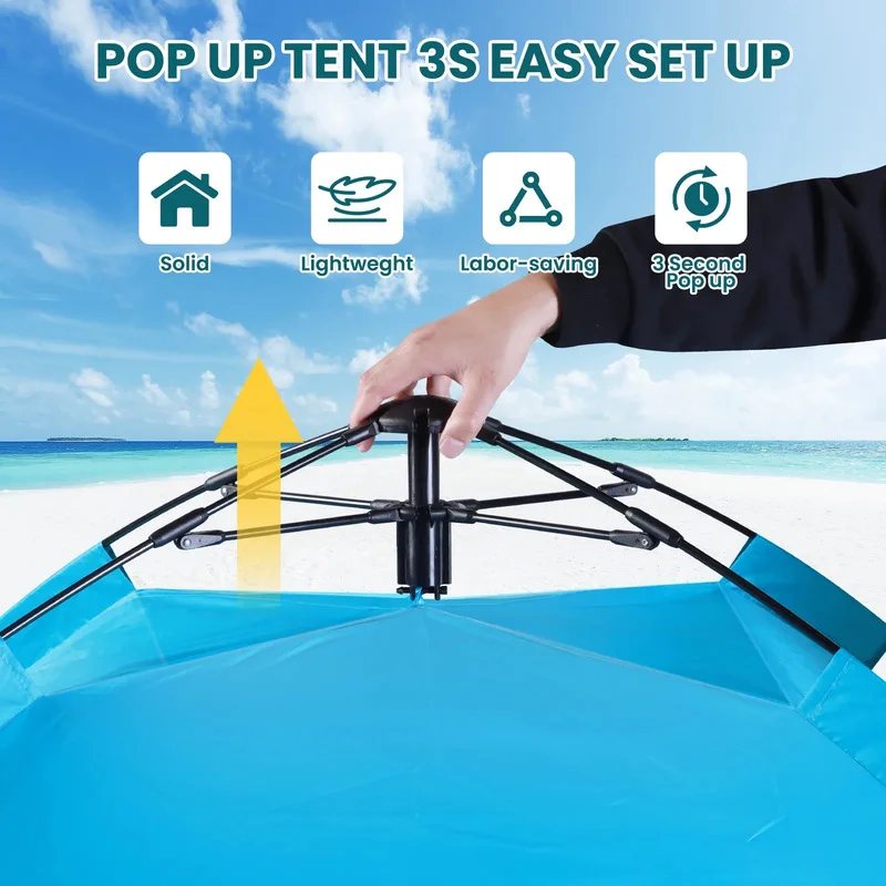 Pop Up Beach Tent Sun Shelter Portable Auto Quick Setup Cabana with Window Sandbag