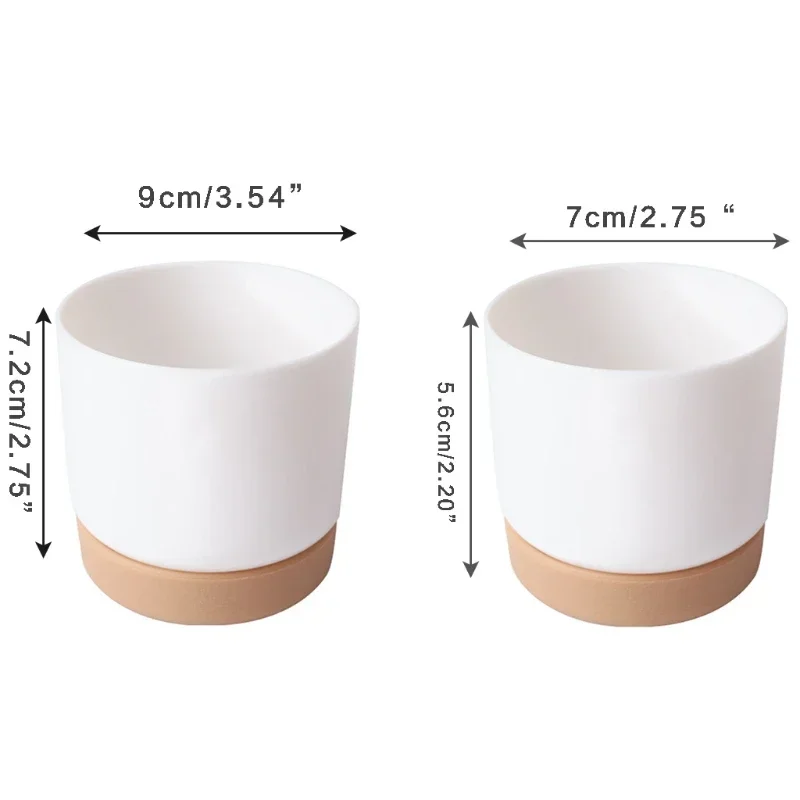 حاويات زهور صغيرة لزراعة بلاستيكية من السيراميك المقلد في الأماكن المغلقة مع فتحة تصريف للعصارة أو الصبار - كبيرة/صغيرة