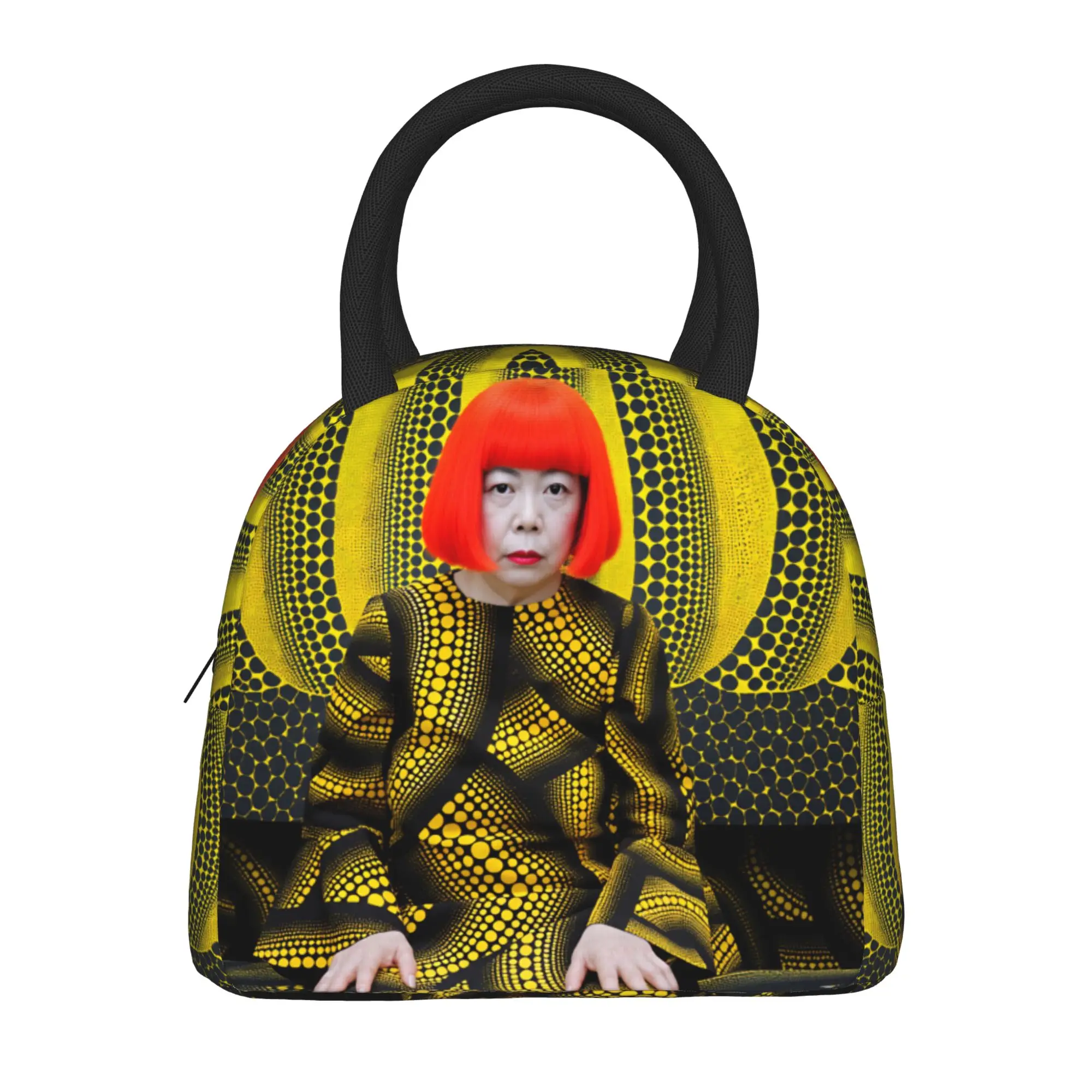 Yayoi Kusama Abstract Face Lunch Bag Japanese Artist Casual Lunch Box For Girls Picnic Cooler Bag Oxford Thermal Tote Handbags