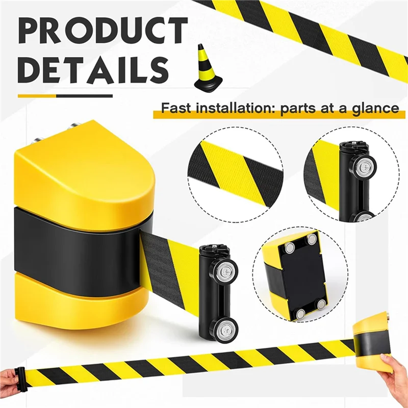 【PRECIO-¡DROP!】Barrera de pared retráctil magnética de 16,4 pies, soporte de pared magnético, Control de multitudes, cinturón de seguridad retráctil a rayas, 3 uds.