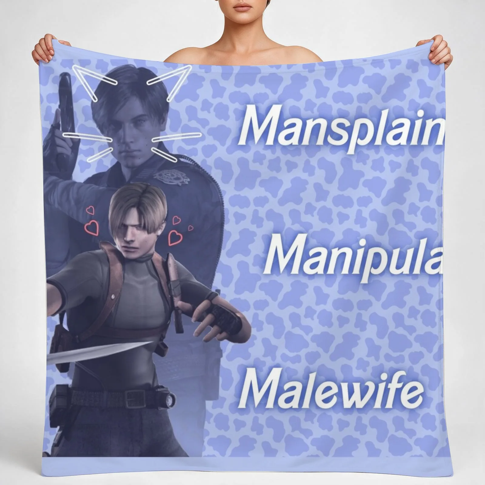 Mansplain, Manipulate, Malewife Leon (Cow) Throw Blanket couch cozy soft plush fuzzy picnic outdoor blanket