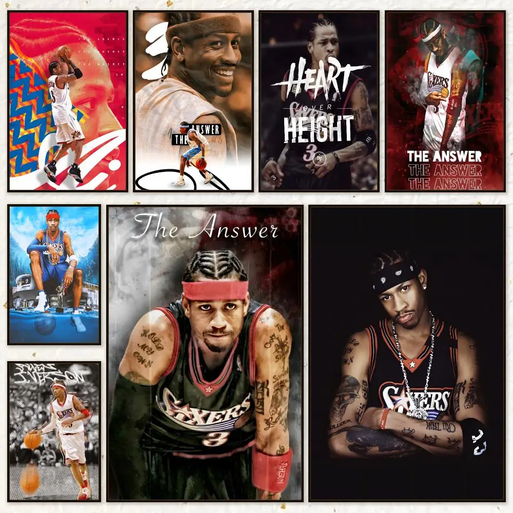 Sport Basketball Allen Iverson Poster HD Waterproof Wall Art Posters Self Adhesive Bedroom Living Room Home Decor Gift