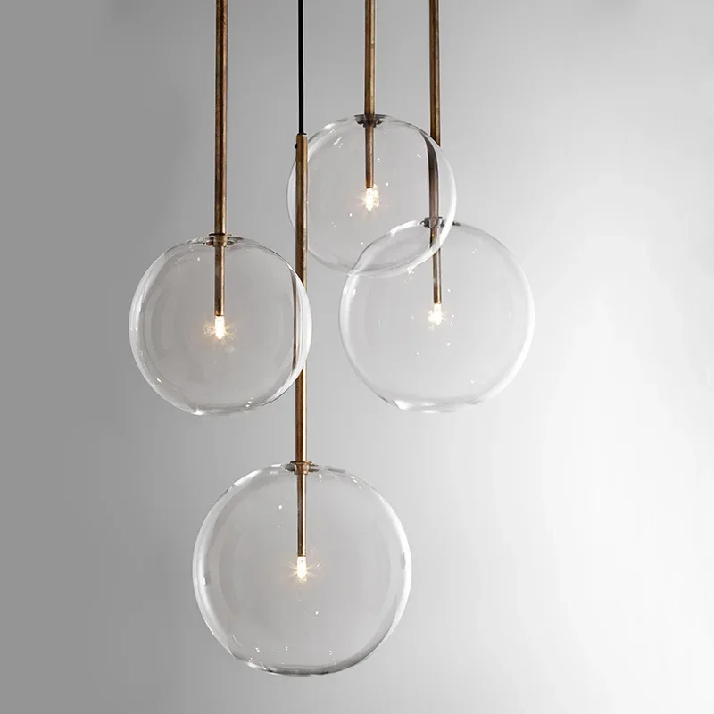 Clear Simple LED Glass Pendant Lighting Fixture Bar Coffee Shop Simple Chandelier Iron Lights Experimental Bottle Lamps Frosted
