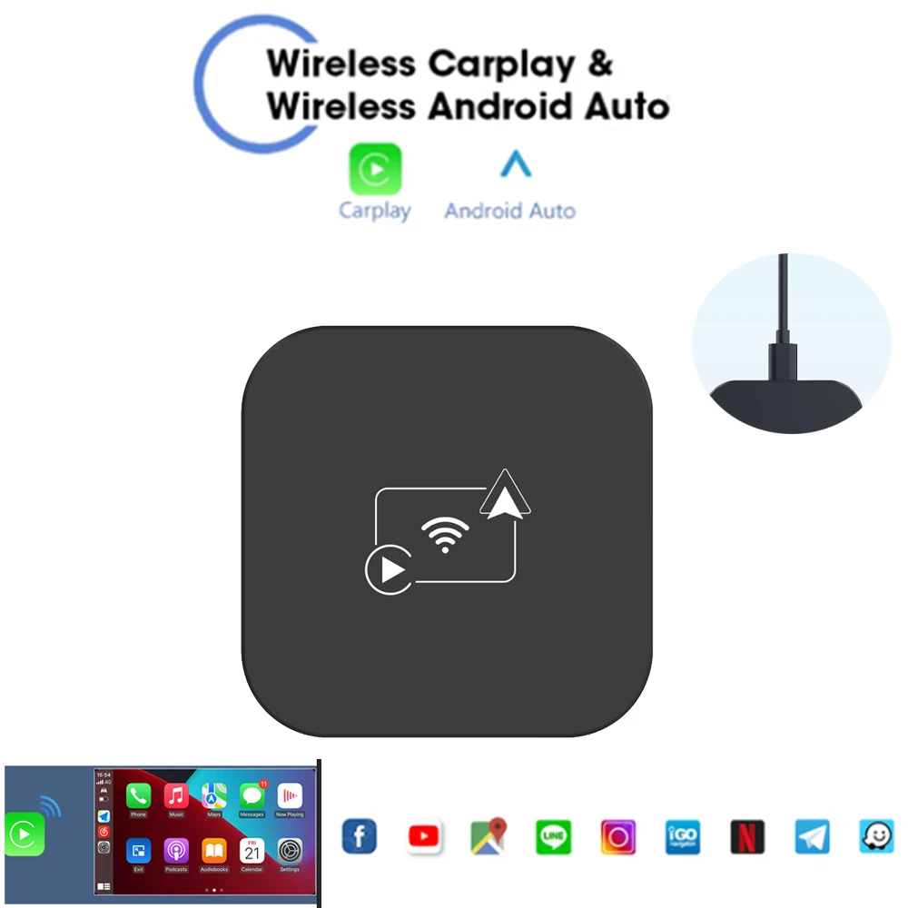 

Wireless Carplaybox Android Auto 2-in-1Bluetooth 5.0 Active connection Adaptive Screen intelligent Android Auto wireless adapter