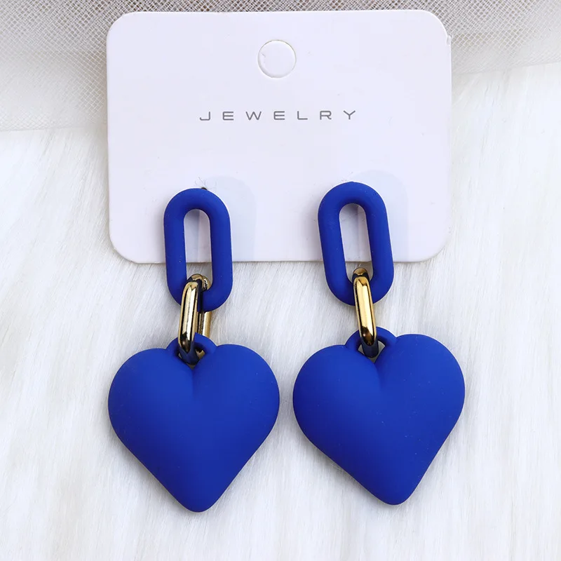 Colorful Heart Earrings for Women Retro Autumn and Winter Simple Sweet Buckle Design Acrylic Earrings Party Wedding Jewelry