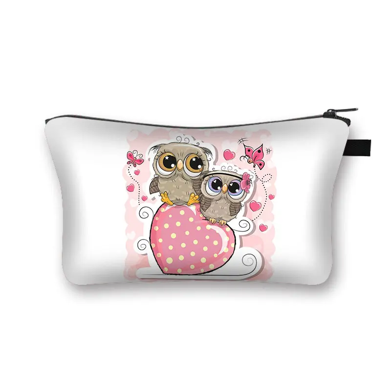 Cute Owl Print Cosmetic Bag Women Casual Toiletry Bags Mini Travel Practical Pencil Case Birthday Custom Pattern Cosmetic Pouch