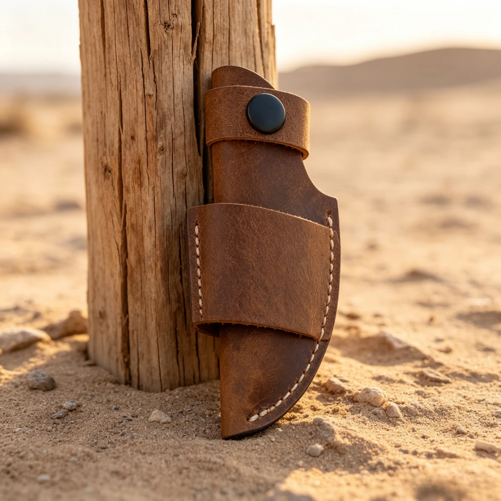 Hand Stitched Vintage Brown Leather Knife Cover Portable Waist Carry Sheath for Outdoor Fishing Camping Utility Knife