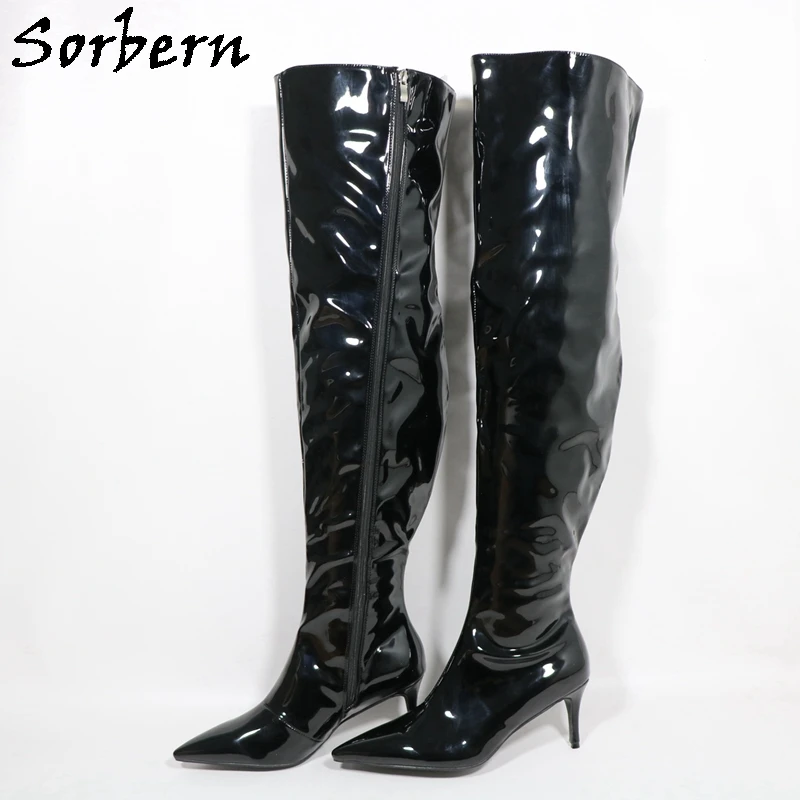 

Sorbern Black Glossy Over The Knee Boots For Women 7Cm Kitten Heels Customized Wide Fit Calf Or Slim Leg Fit Boot Female Shoes