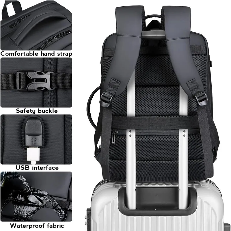 Mochila de viaje LExpandable con USB para hombre, bolsa de transporte aprobada por vuelo para aviones, resistente al agua, duradera, 17 pulgadas, 2023 40