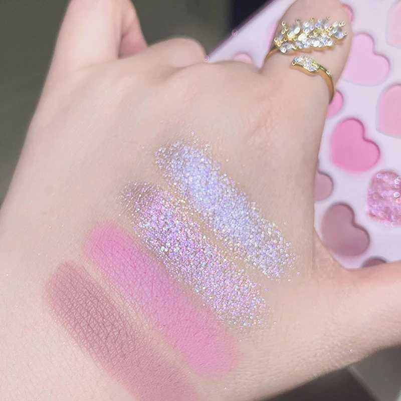

Нежно-розовая палетка теней для век в форме сердца, 20 цветов, с жемчужным блеском, фиолетовые тени, розовые румяна, естественно осветляющие, корейский макияж