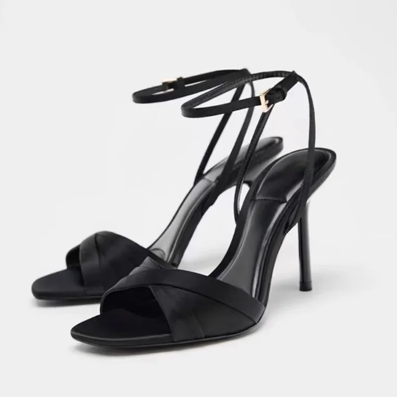 

New Fashion High Quality Satin High Heeled Sandals Women Sexy Open Toe Naked Strap Elegant Dress Pumps Luxury Brand Design Heels