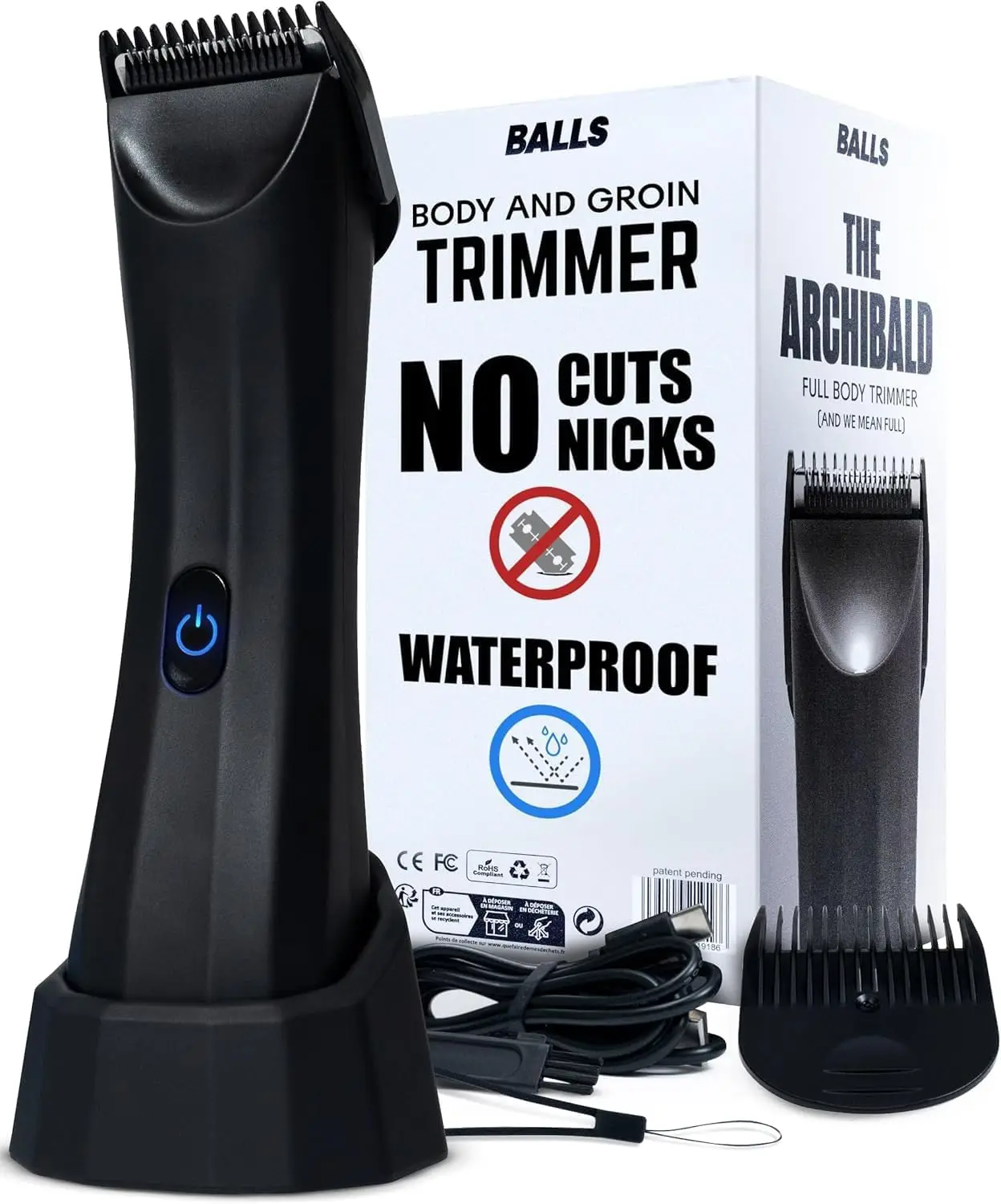 

Trimmer V3 Archibald Men's Body & Pubic Hair Shaver, Sacksafe, Rechargeable, Waterproof, Cordless, Replaceable Ceramic Blades