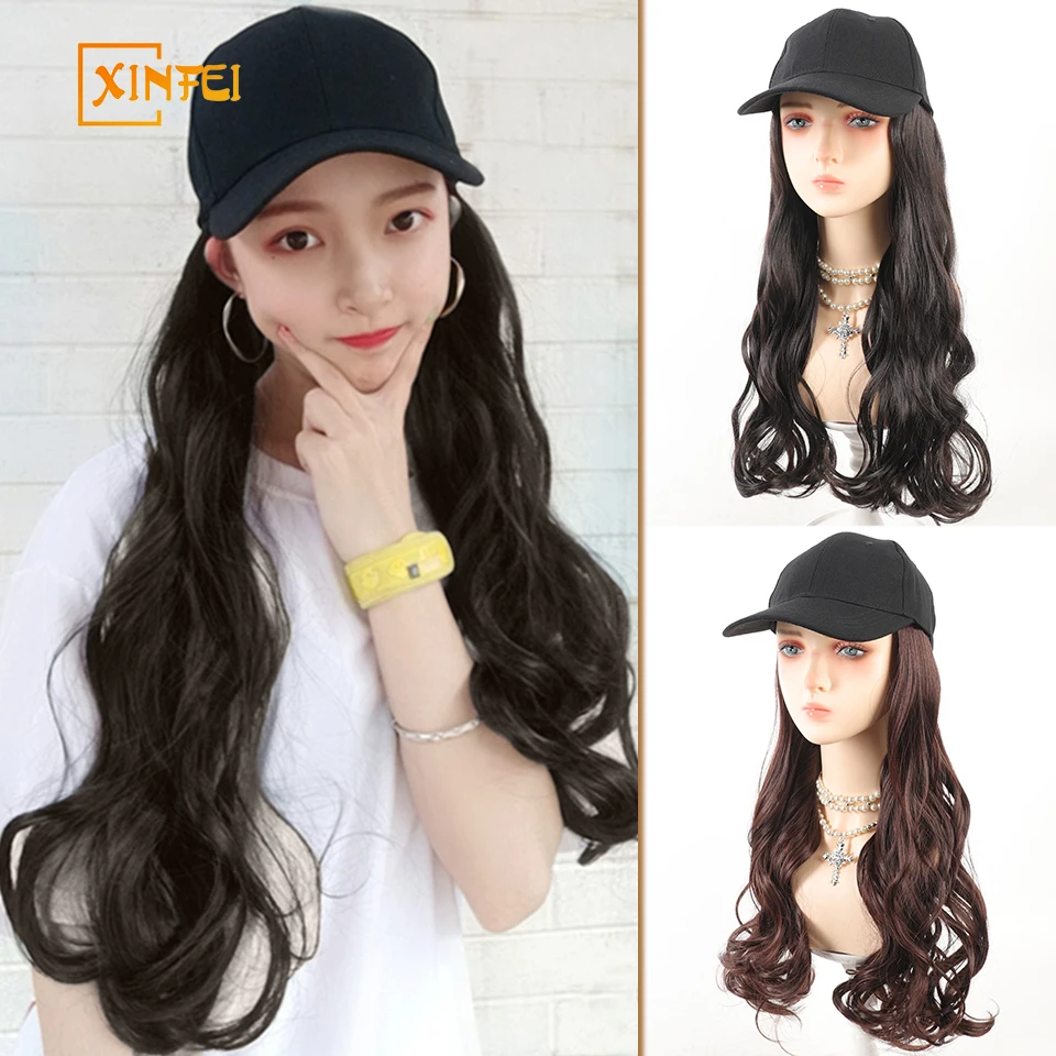 

XINFEI Black cap Wig Long Wavy Wig For Women Synthetic Wig Beginners Friendly Heat Resistant For Daily Use