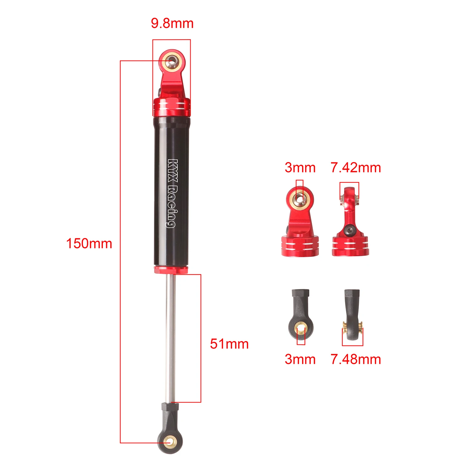 KYX Racing Aluminum Front Rear Shock Absorber Damper Upgrades Parts Accessories for 1/10 RC Crawler Car Losi Baja Rey 2.0
