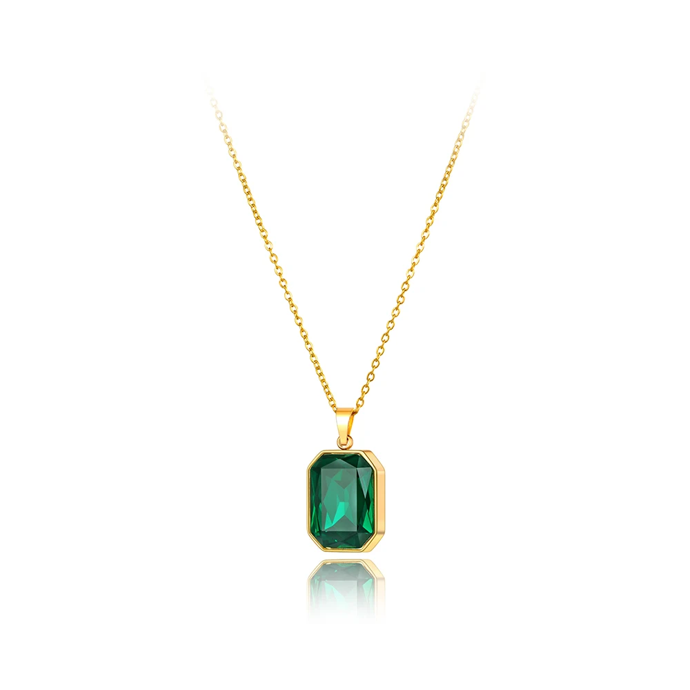 Lokaer Sparkling Stainless Steel Geometric Square Cubic Zirconia Crystal Pendant Necklace Jewelry For Women N23076