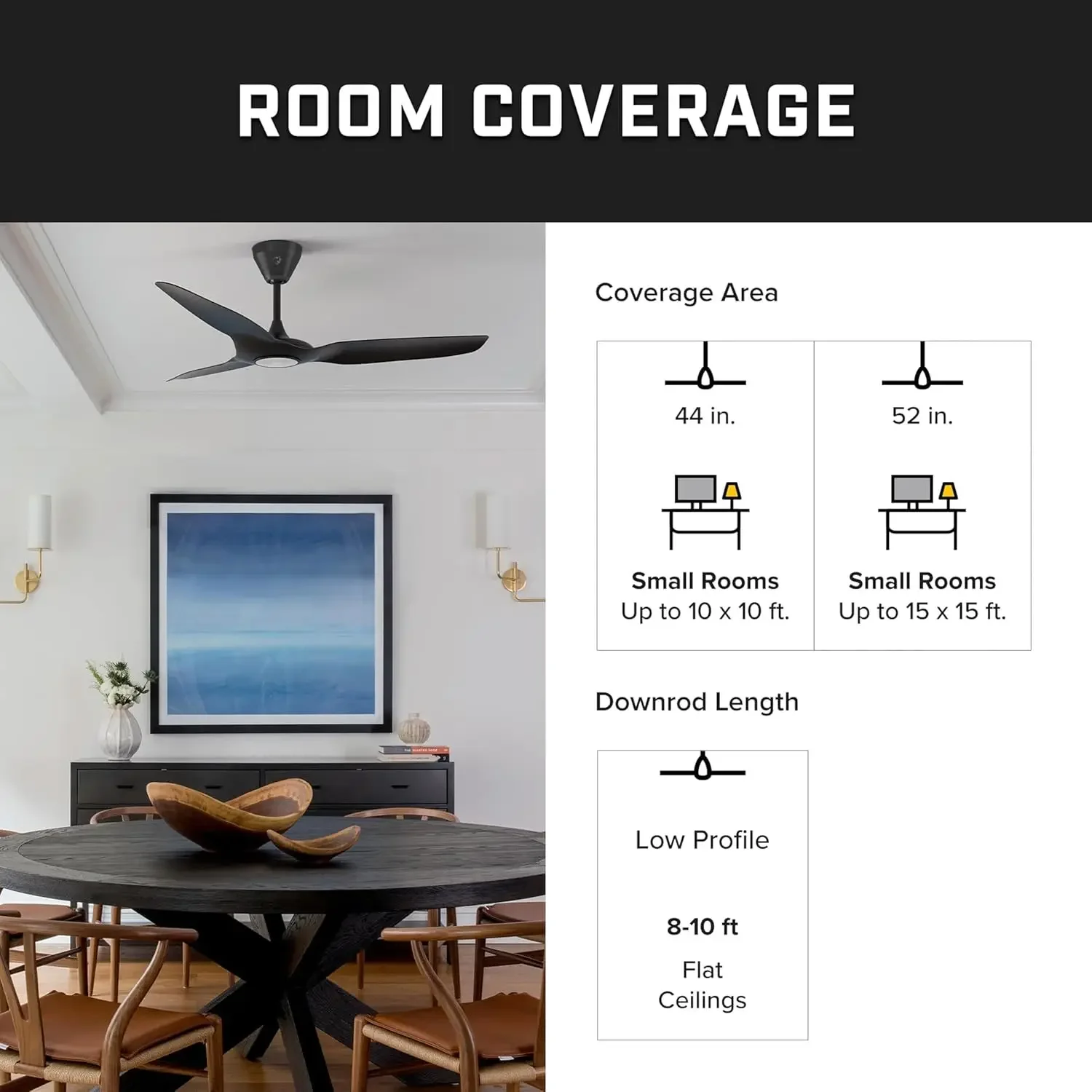 Ventilador de techo inteligente – Refrigeración de bajo consumo para el hogar, el dormitorio, la oficina, el espacio de estar y más – 16 luces