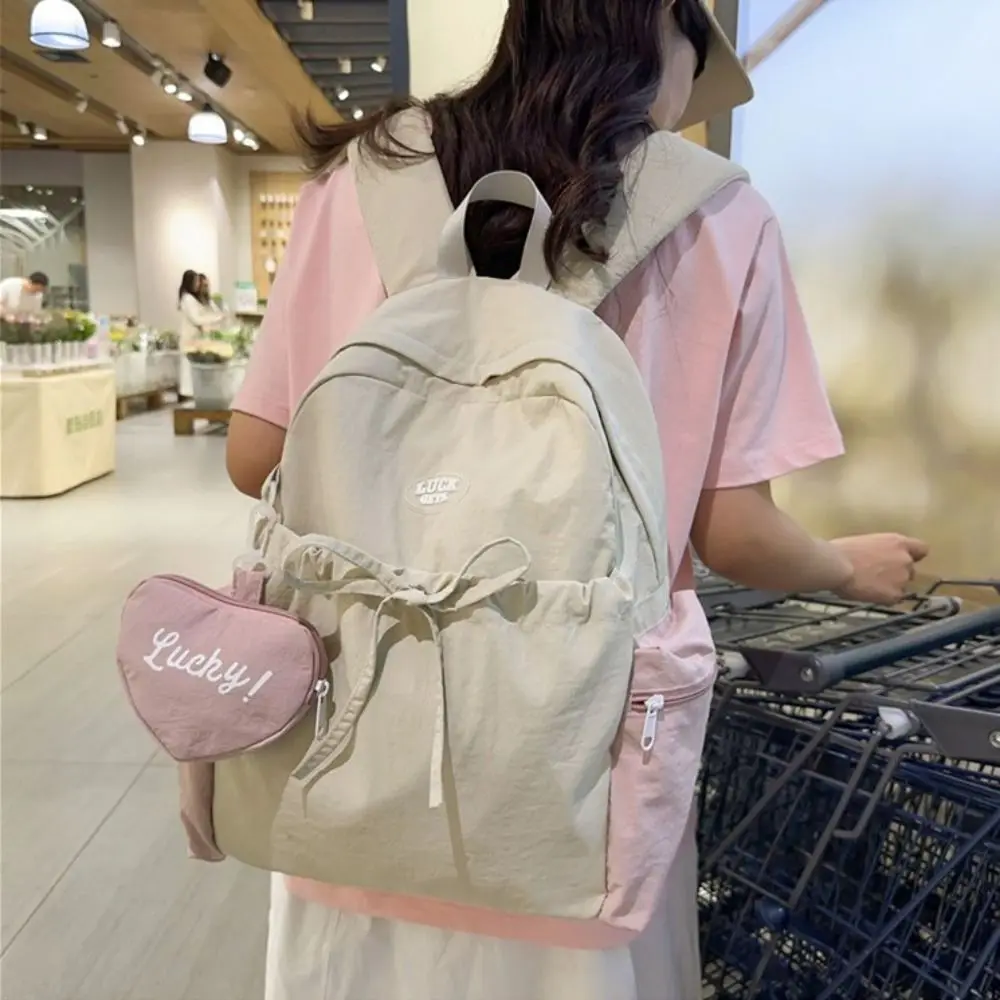 Fashion Korean Bow Belt Backpack Handbag Large Capacity Bow Nylon Backpack School Bag Sweet Shoulders Bag Girls