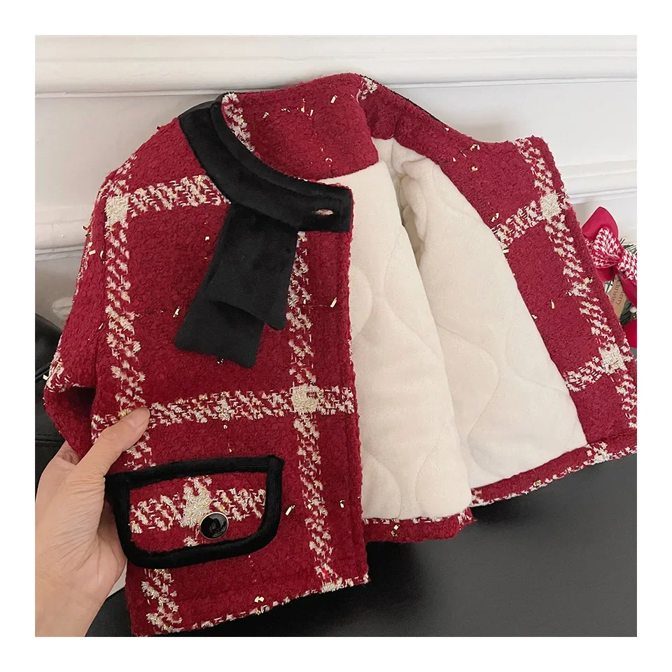 Children\'s Clothing Sets Plaid Coat + Pleated Skirt 2pcs Sets Padded Suit Baby Girl Clothes Kids Clothes for 2 To 7 Years