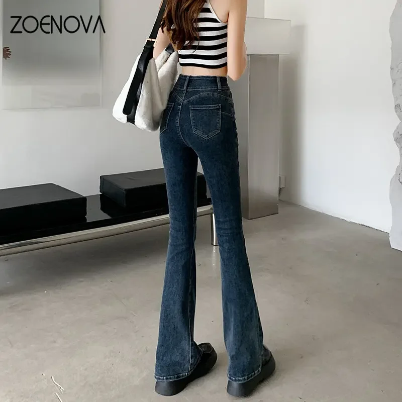 

ZOENOVA Korean Fashison Stretch Jeans Woman Clothing Micro Flare Pants High Waist Comfortable Hip Lifting Slimming Streetwear