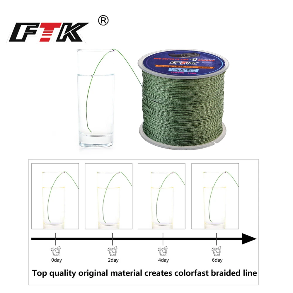 FTK 114M PE Geflochtene Draht Angelschnur 125Yards 4 Stränge 0,10mm-0,40mm 8LB-60LB Japan Unglaublich starke Multifilament Faser Linie