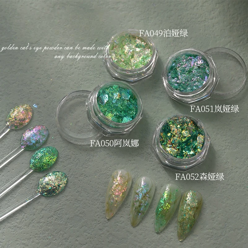 

Green Color Opal Powder Super Glitter Nail Art Flakes Iridescent Pigment Dust for Manicure Design Decoration DIY