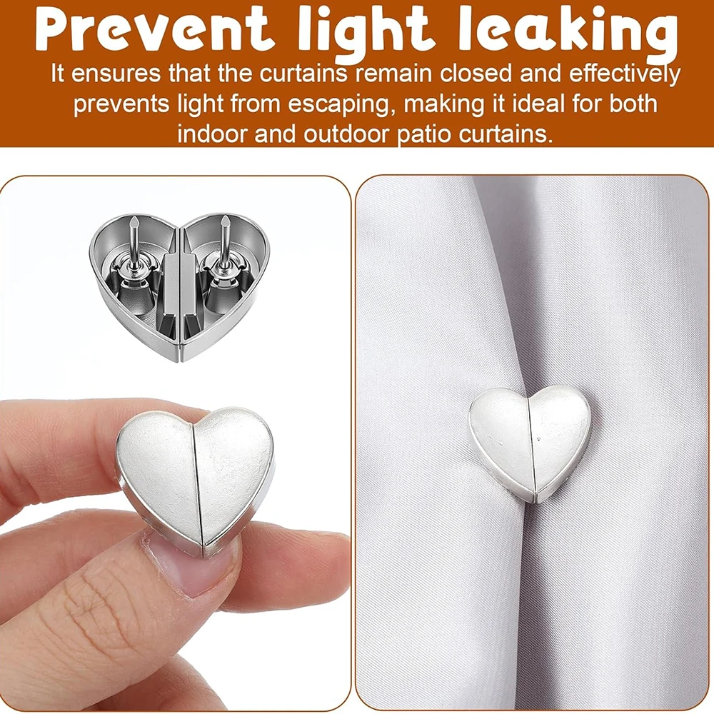 Heart-Shaped Magnetic Curtain Closure Decorative Curtain Holder Clip Detachable Buckle for Home Office Prevent Light Leaking
