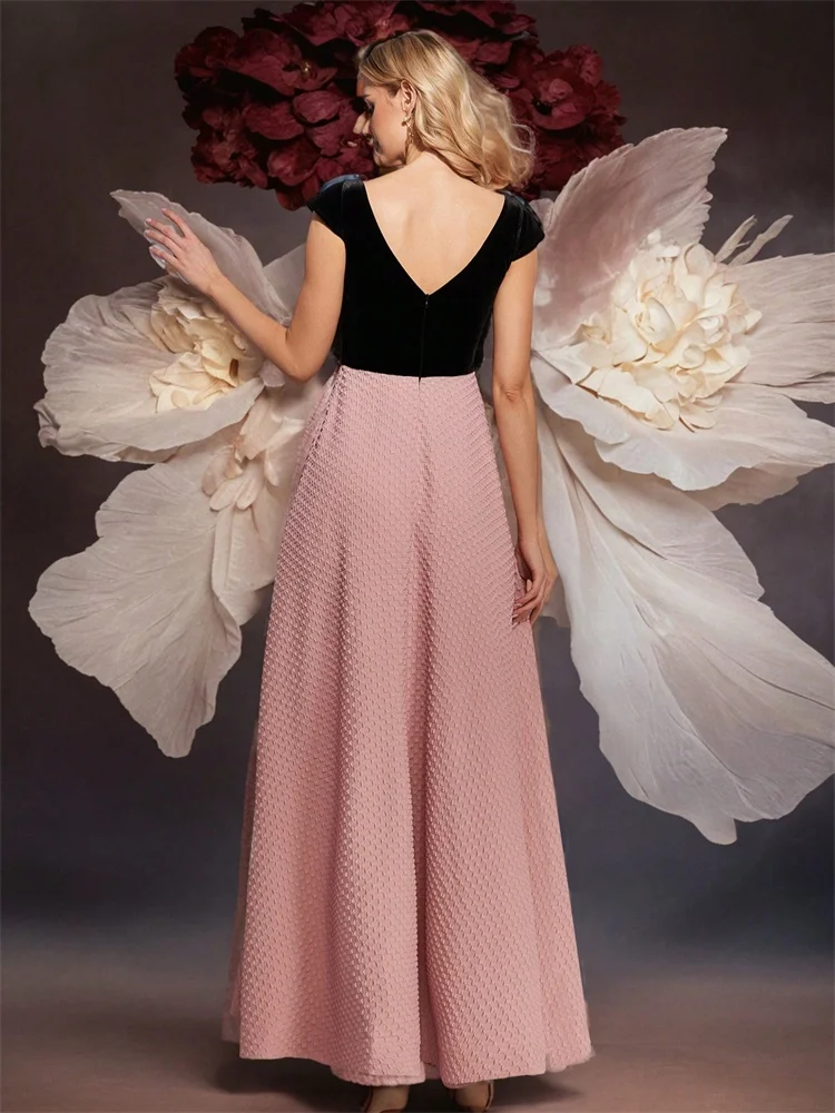 Elegant Cap Sleeve V-neck Applique Formal Evening Dresses Women Luxury Party Floor Length Bridesmaid graduation Gowns