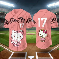 MINISO 2024 New Baseball Jersey Cute Hello Kitty Printed Kids Adults Fashion Cartoon Buttons Baseball Uniform Kids Tops Clothing