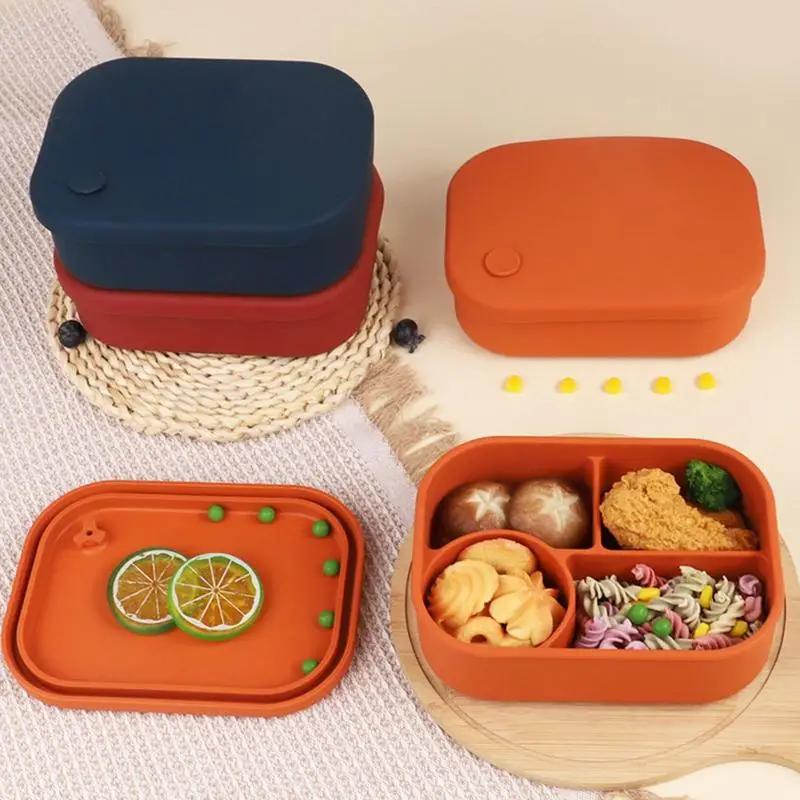 

Silicone Bento Boxes Lunch Container Leak-Proof Reusable Portable Snack Container 4 Grid Food Storage Box Microwave Oven Special