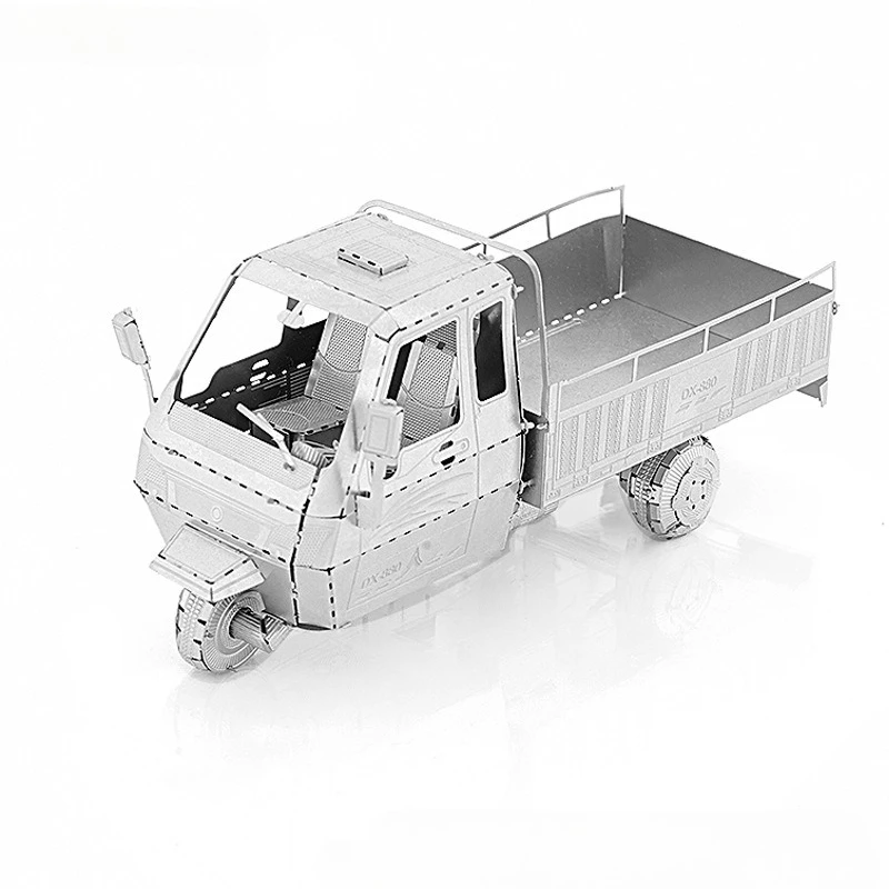 3D Metal Puzzle Cargo Tricycle Portable Transportation Vehicle Auto Rickshaw Assembly Model Jigsaw Puzzle Toys Ornament