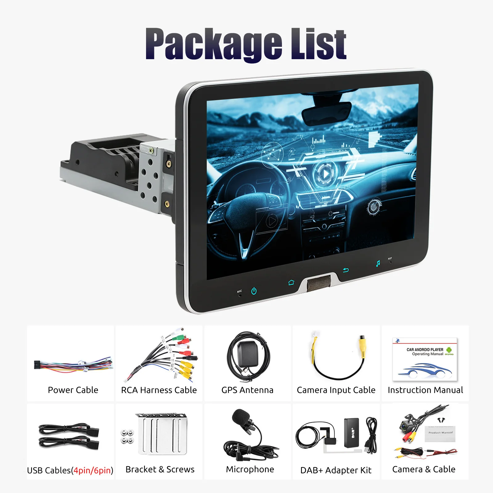 ESSGOO 10,1 inch universele enkele draaibare Android 14-autoradio Carplay multimediaspeler GPS Navi Automotive Stereo Bluetooth