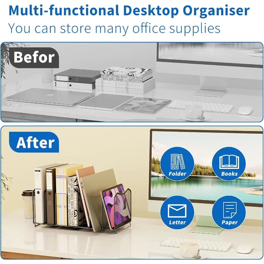 منظم فارز ملفات سطح المكتب الشبكي مكون من 7 أقسام رف كتب للمكتب والمنزل والمكتب باللون الأسود #6